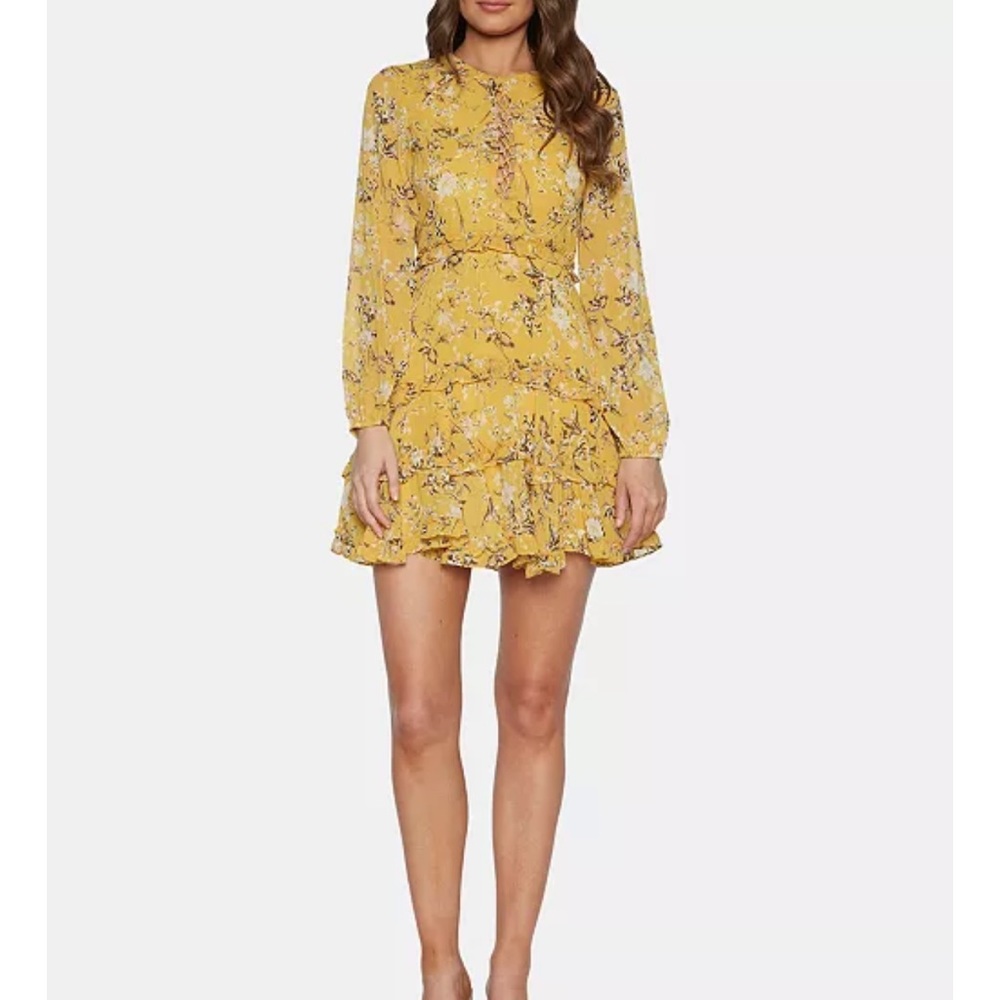 BARDOT Yellow Tiered-Hem Dress
